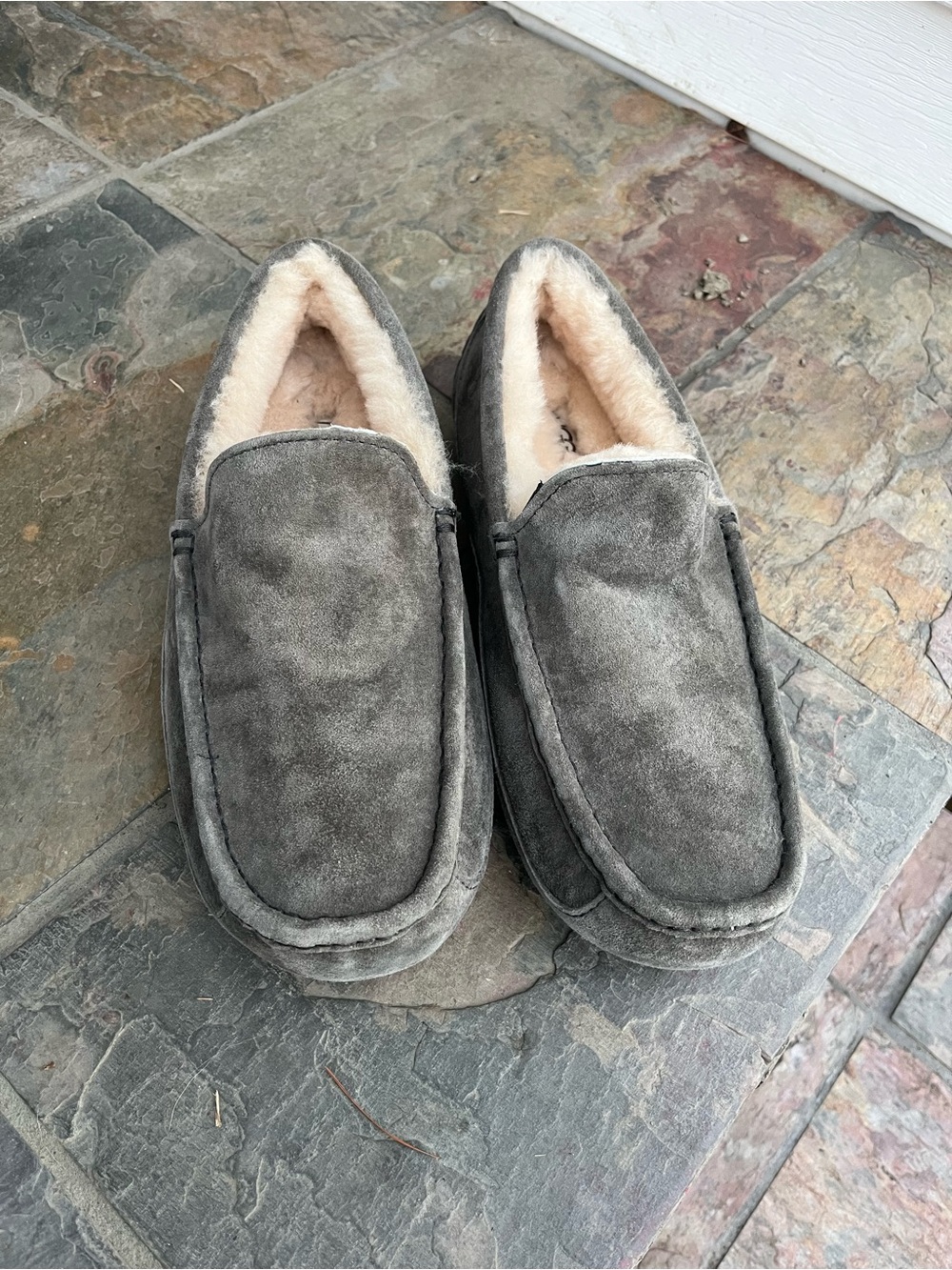 UGG Men's Gray Suede Shearling-Lined Slip-Ons